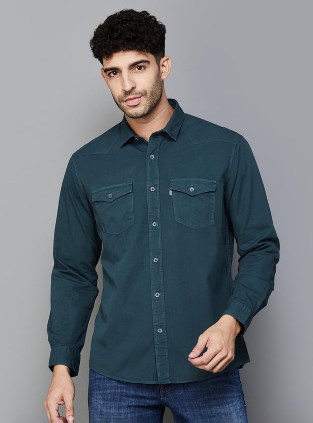 LP JEANS Men Solid Slim Fit Casual Shirt