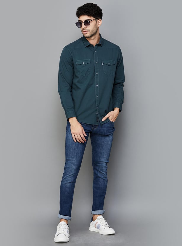 LP JEANS Men Solid Slim Fit Casual Shirt