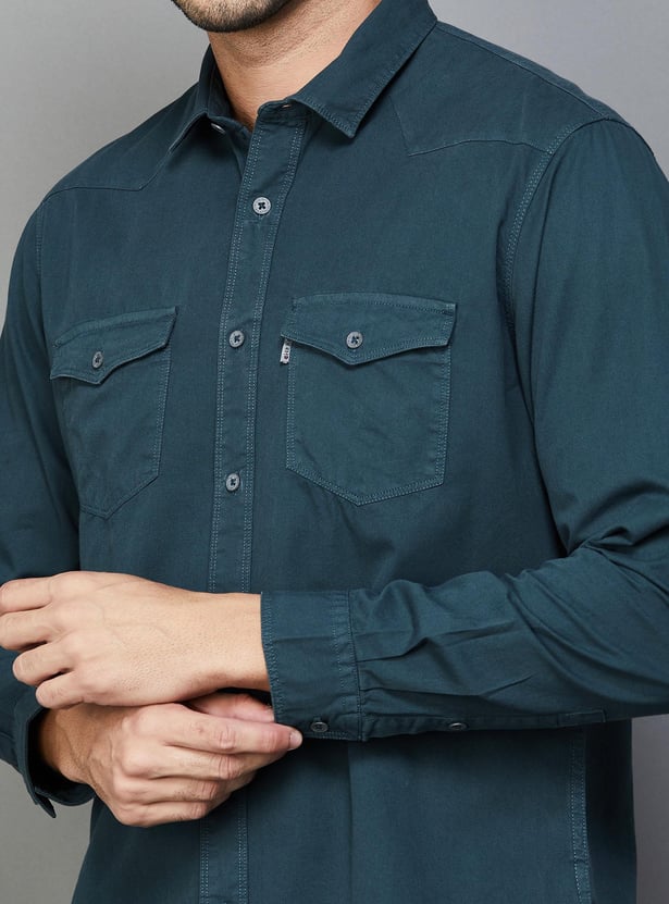 LP JEANS Men Solid Slim Fit Casual Shirt