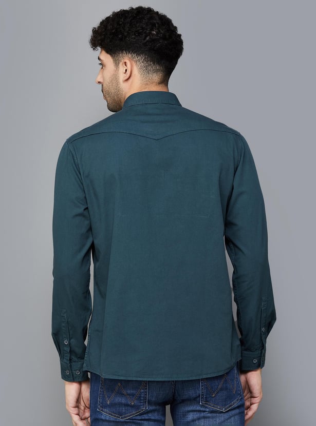 LP JEANS Men Solid Slim Fit Casual Shirt