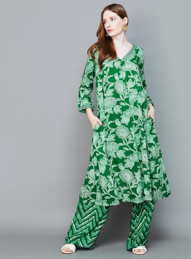 Buy Global Desi Women Printed A Line Kurta Set From Global Desi At Just