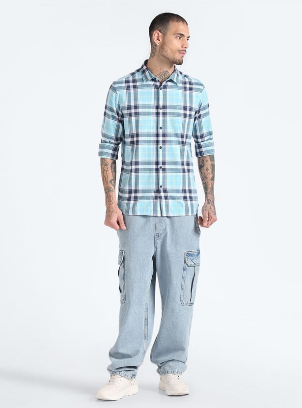 FLYING MACHINE Men Tartan Check Slim Fit Casual Shirt