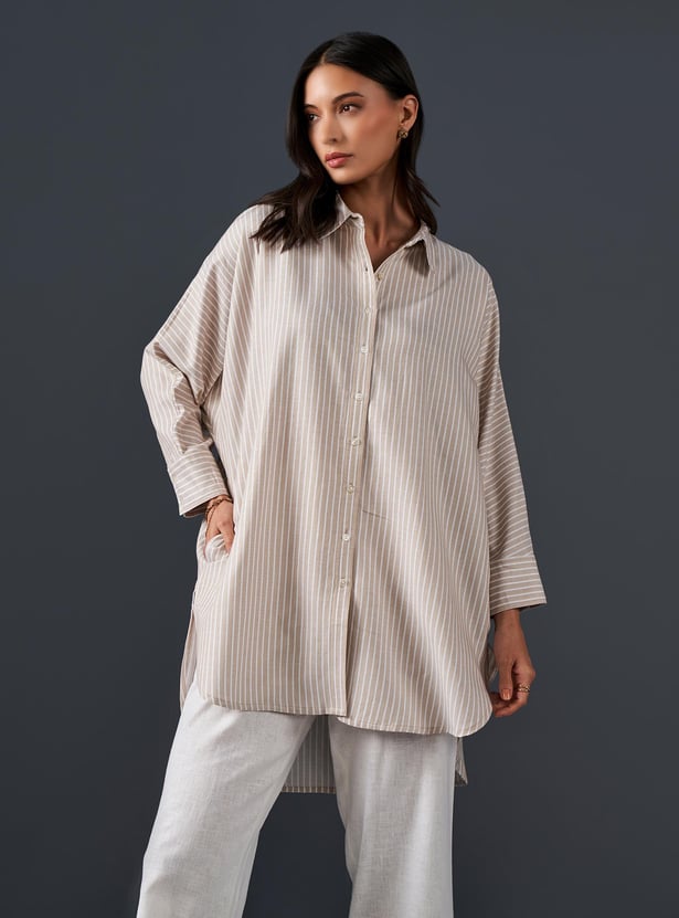 Buy AND Women Striped Longline Shirt from AND at just INR 2490.0