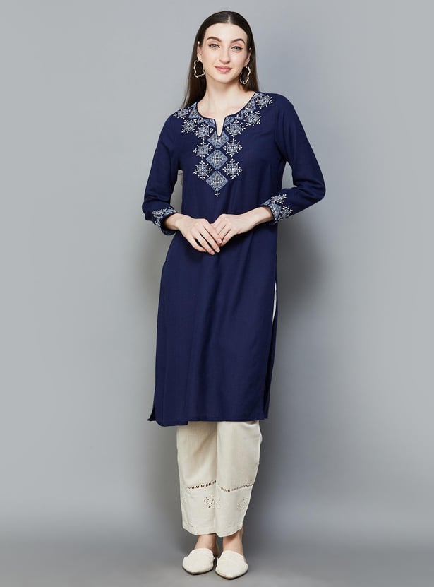 W Women Embroidered Straight Kurta