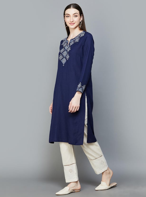 W Women Embroidered Straight Kurta