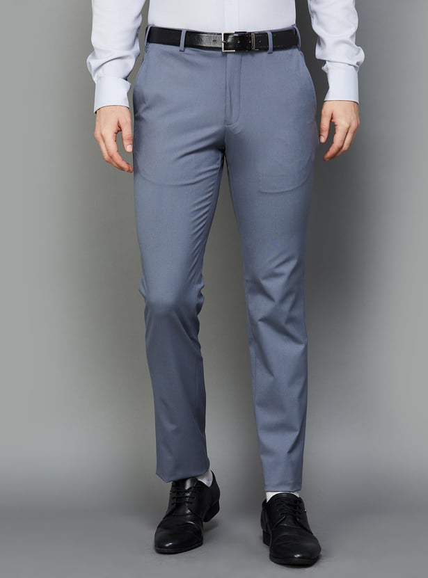 PARK AVENUE Men Solid Slim Straight Formal Trousers