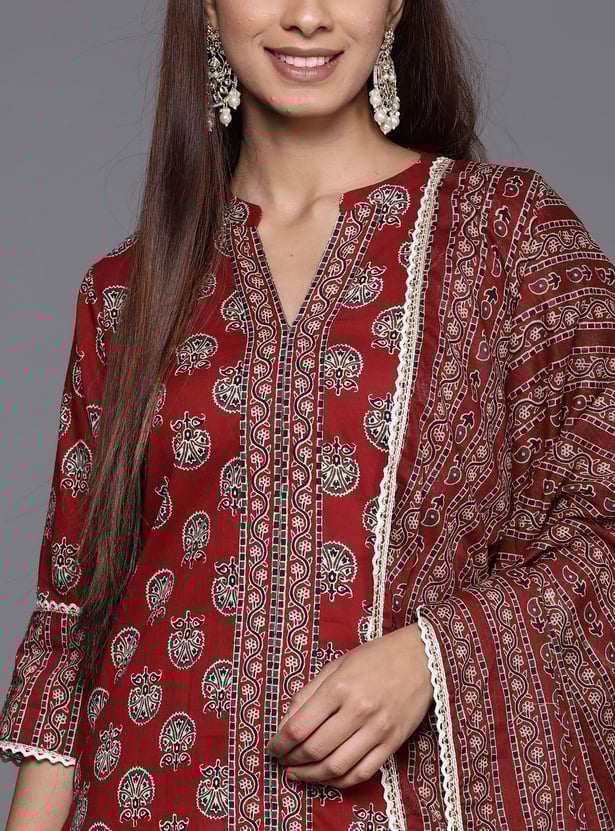 LIBAS Women Printed Cotton Straight Kurta Set