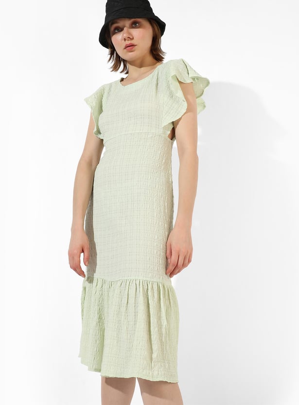 CAMPUS SUTRA Women Textured Flutter Sleeves Dress