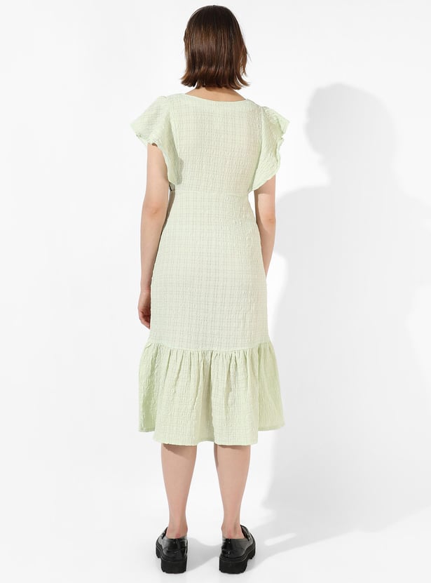 CAMPUS SUTRA Women Textured Flutter Sleeves Dress
