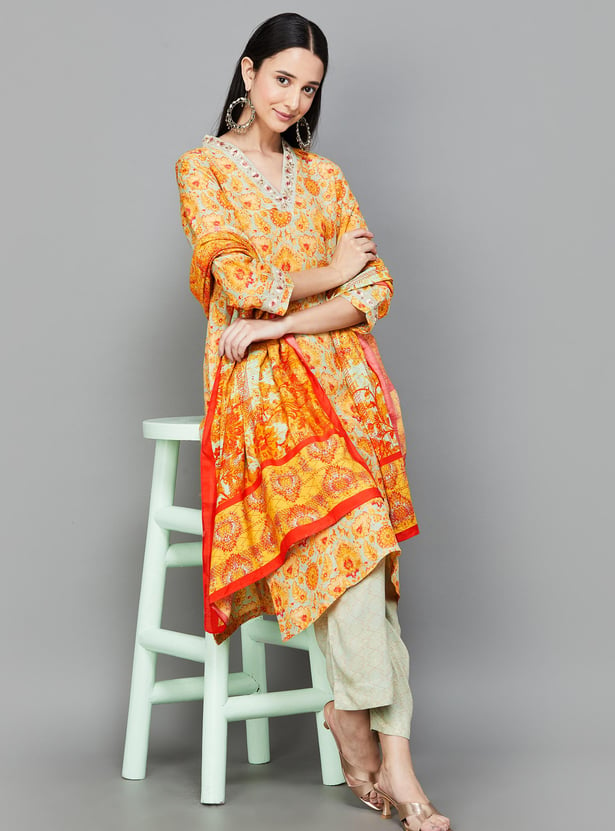 BIBA Women Ethnic Printed Straight Kurta Set