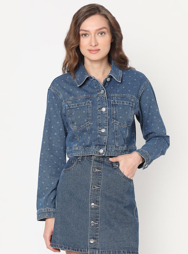 VERO MODA Women Printed Cropped Denim Jacket