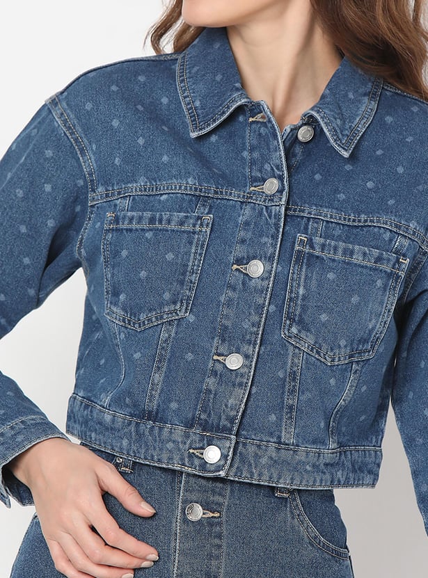 VERO MODA Women Printed Cropped Denim Jacket