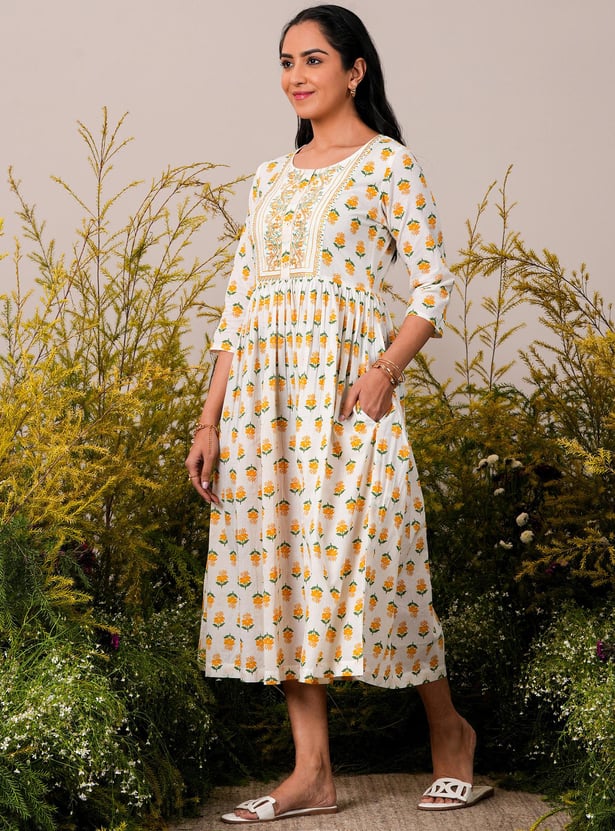 LIBAS Women Floral Printed Fit and Flare Dress