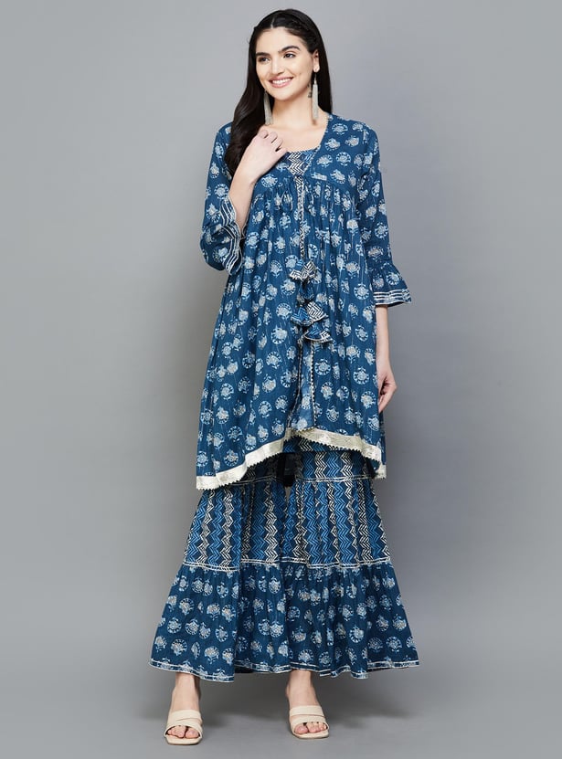 INDYA Women Printed Layered Kurta Set