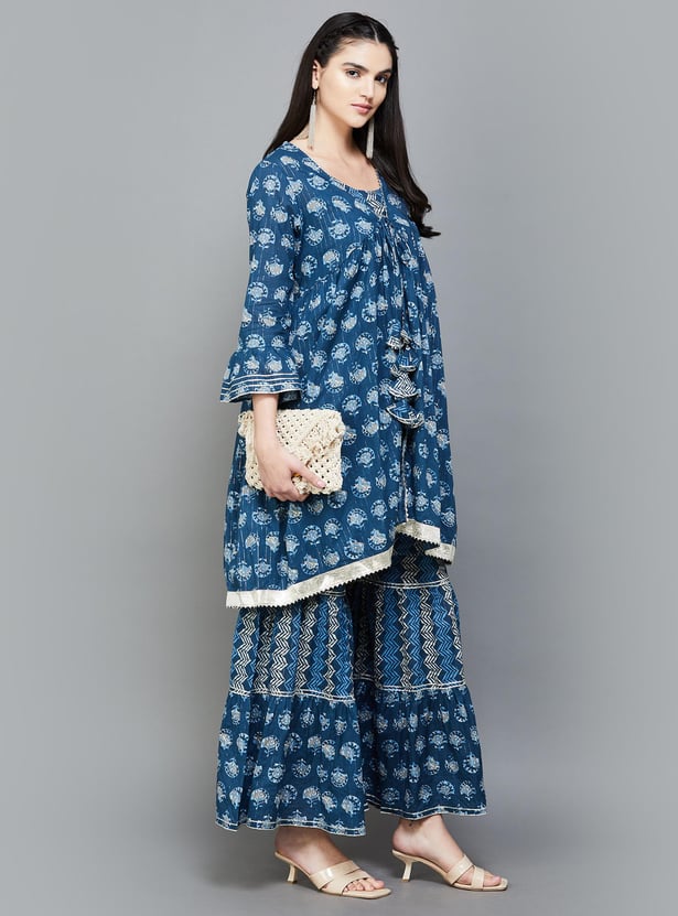 INDYA Women Printed Layered Kurta Set