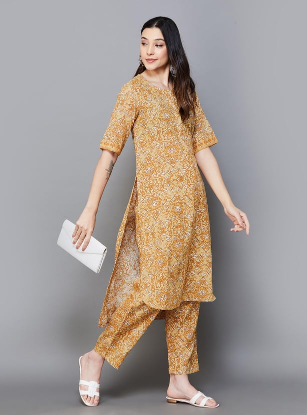 BIBA Women Kalamkari Printed Straight Kurta Set