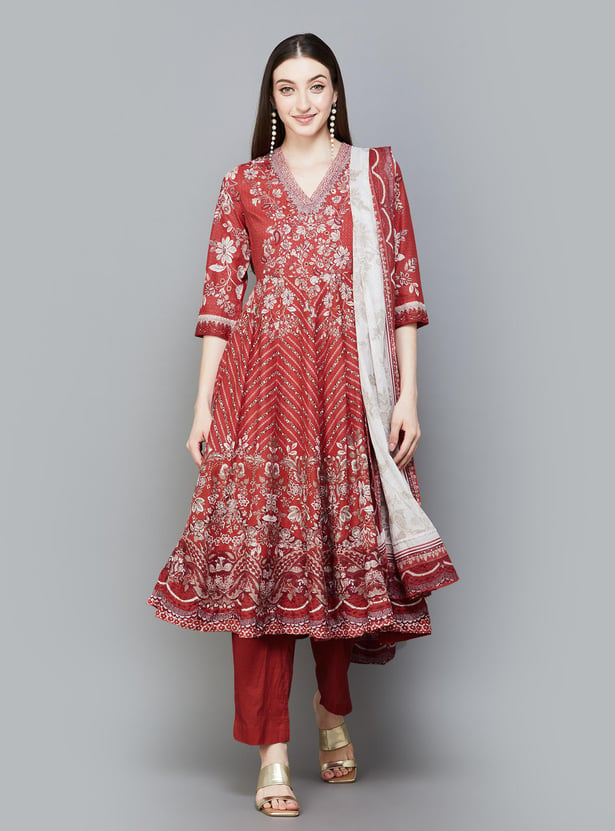 Buy BIBA Women Printed Fit And Flare Kurta Set From BIBA At Just INR 5499.0