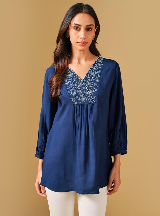 Buy GLOBAL DESI Women Embroidered Surplice Neck Top from Global Desi at ...
