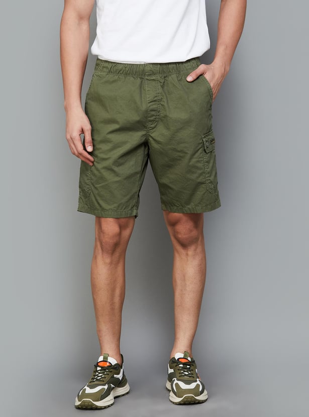 Buy T-BASE Men Solid Elasticated Cargo Shorts from T-Base at just