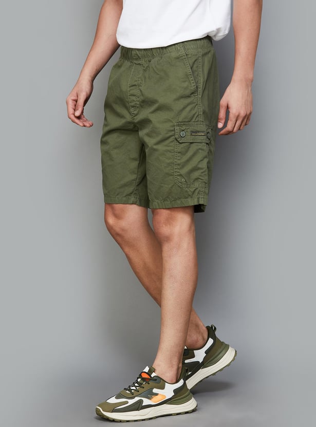 Buy T-BASE Men Solid Elasticated Cargo Shorts from T-Base at just