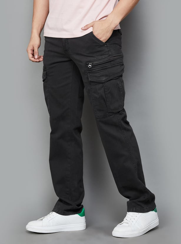 Buy T-BASE Men Solid Regular Fit Cargo Trousers from T-Base at