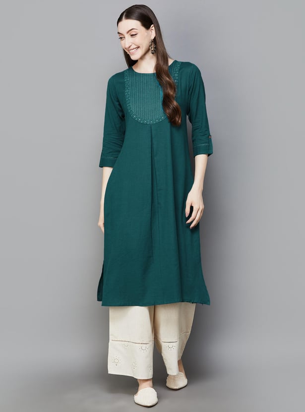 SPAN Women Yoke Embroidered A-line Kurta