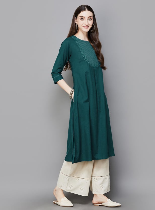 SPAN Women Yoke Embroidered A-line Kurta