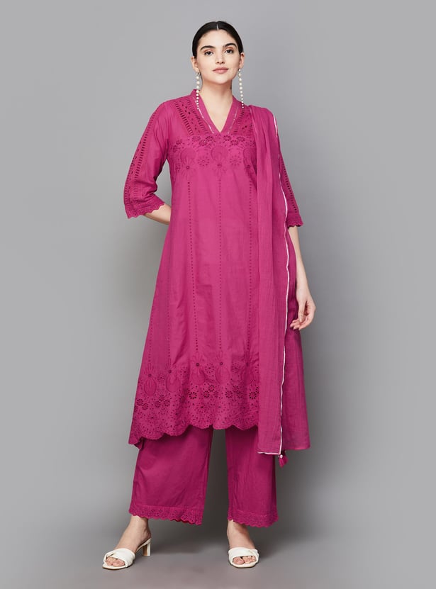 Buy BIBA Women Schiffli A Line Kurta Set from BIBA at just INR 5500.0