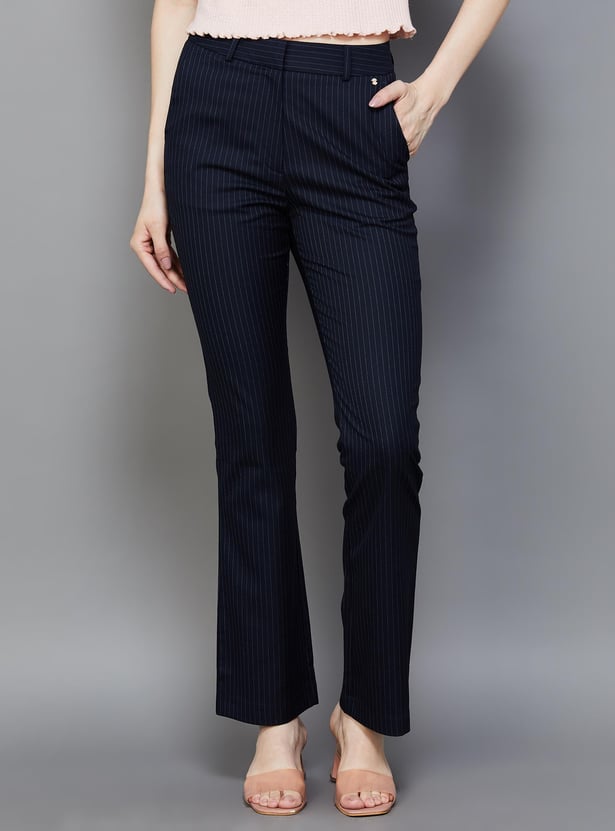 Buy VAN HEUSEN Women Striped Bootcut Fit Formal Trousers from Van Heusen at just INR 2799.0