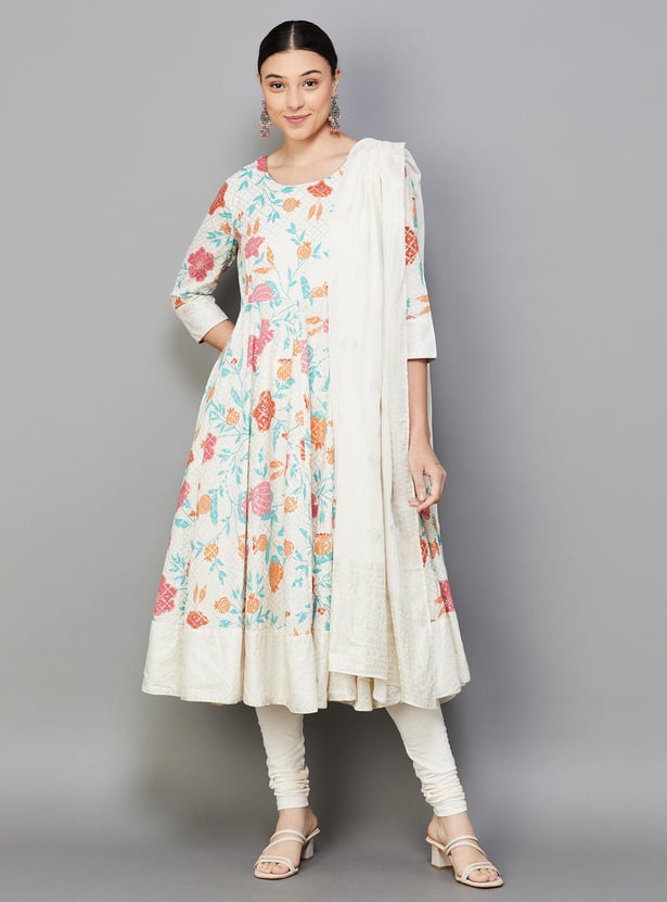 Ray of Style Girls Floral Print Anarkali Kurta Set