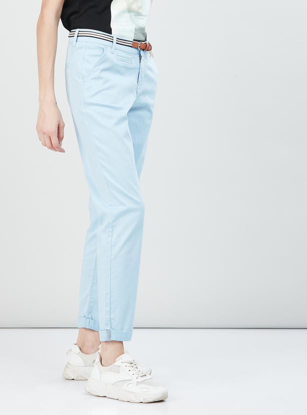 Women Solid Trousers with Belt