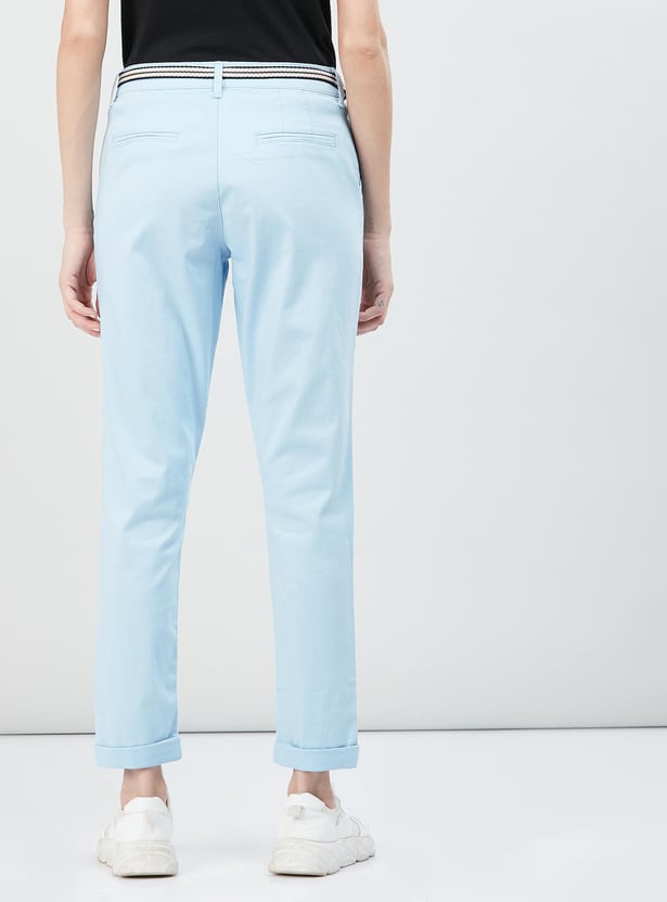 Women Solid Trousers with Belt