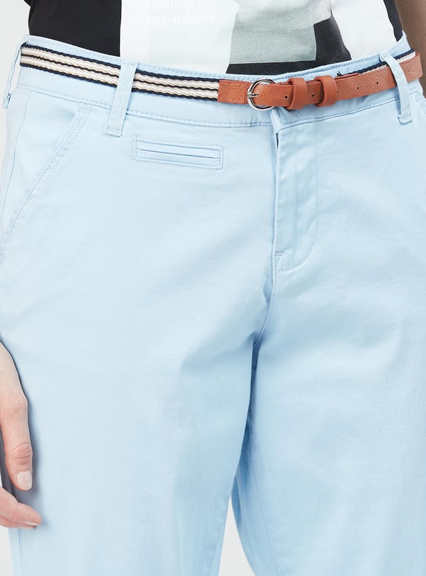 Women Solid Trousers with Belt