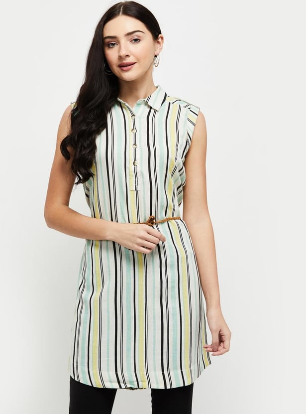 MAX Women Striped Sleeveless Tunic