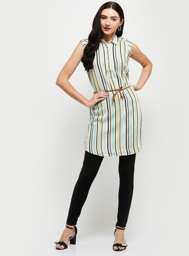MAX Women Striped Sleeveless Tunic