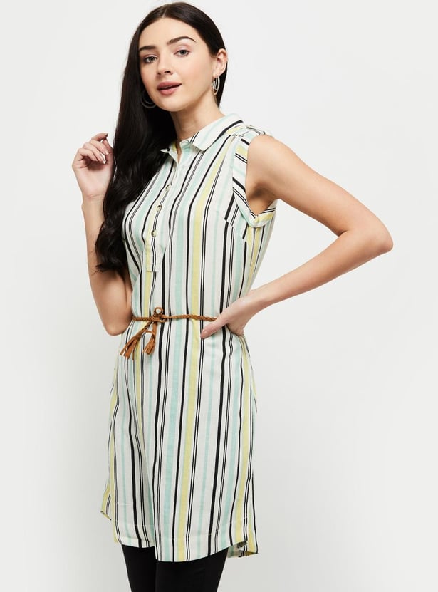 MAX Women Striped Sleeveless Tunic