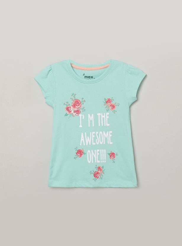 Girls Typographic Print Round Neck T-shirt - Pack of 5