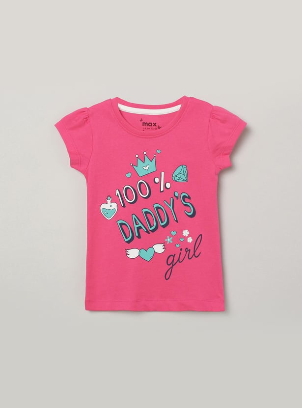 Girls Typographic Print Round Neck T-shirt - Pack of 5