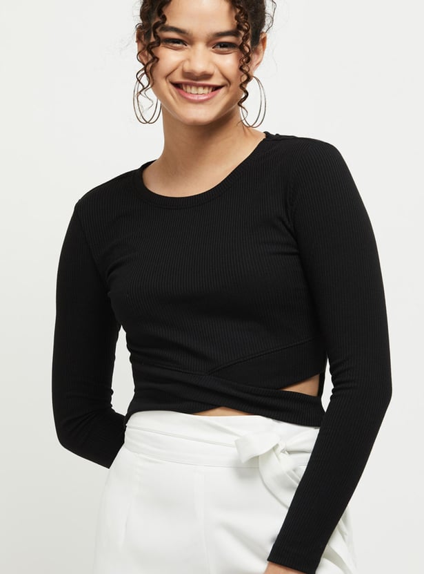 Women Textured Crop T-shirt