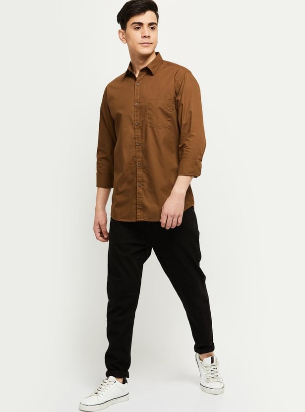 Men Men Solid Full Sleeves Casual Shirt