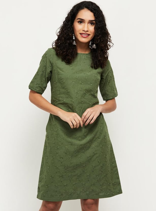 Women Schiffli Embroidered A-Line Dress