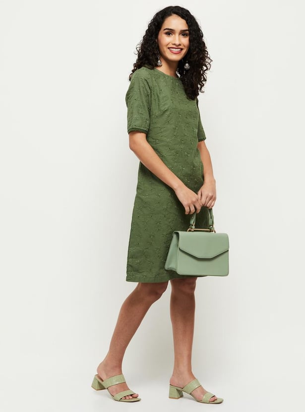 Women Schiffli Embroidered A-Line Dress