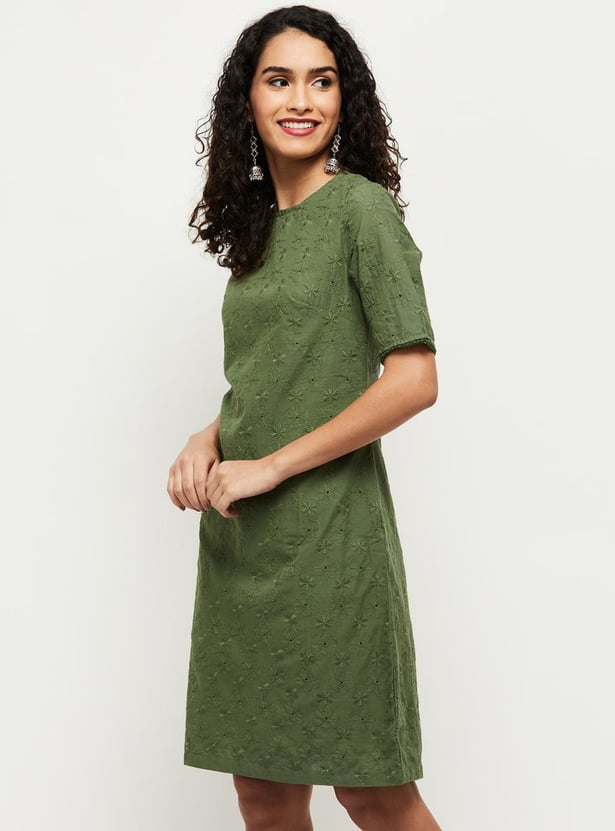 Women Schiffli Embroidered A-Line Dress