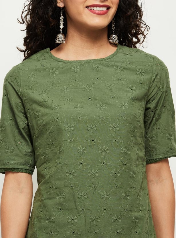 Women Schiffli Embroidered A-Line Dress