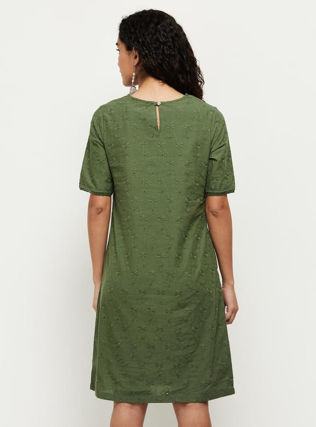 Women Schiffli Embroidered A-Line Dress
