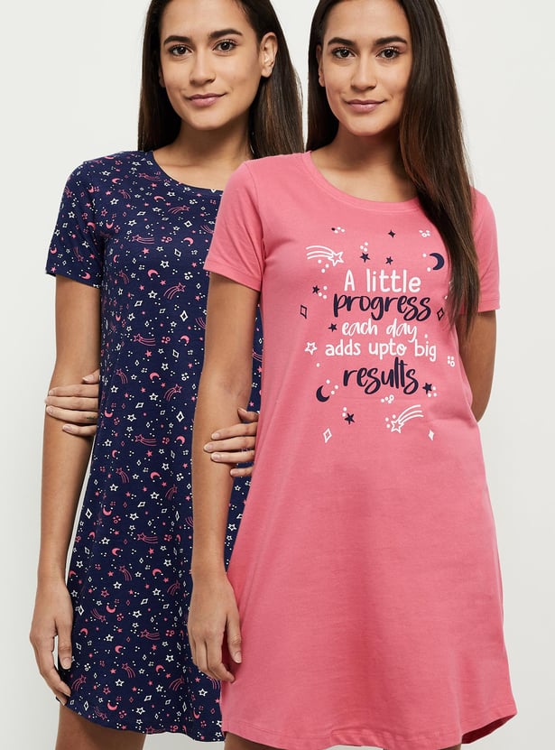 Women Printed Chemise - Pack of 2