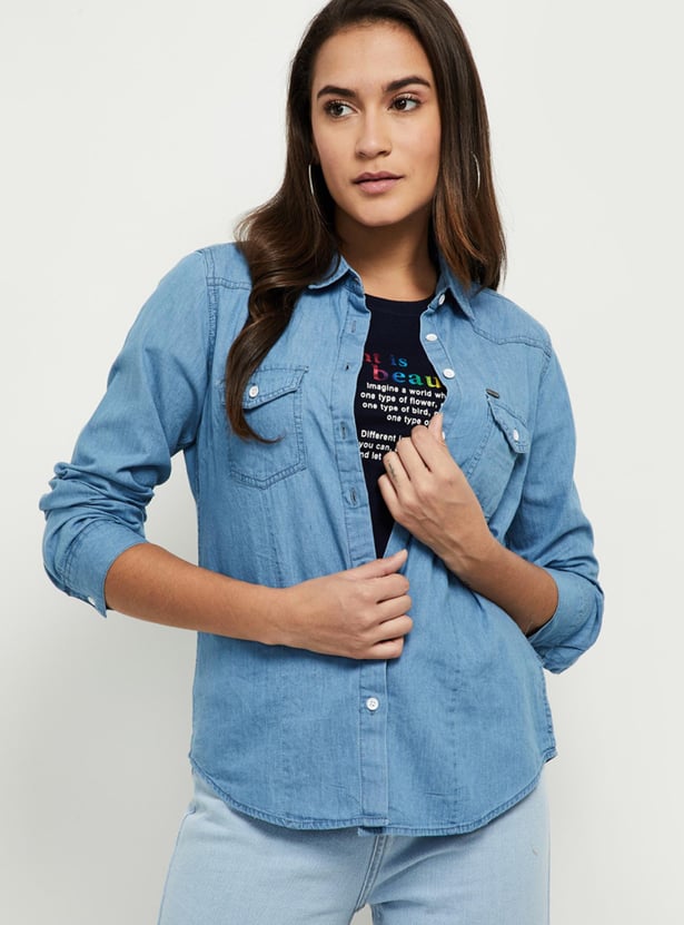 Women Solid Denim Shirt