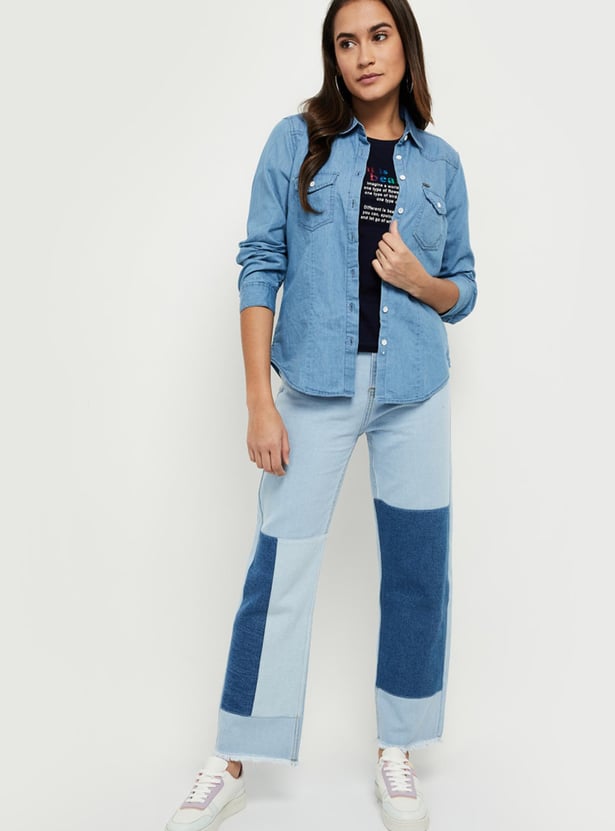 Women Solid Denim Shirt