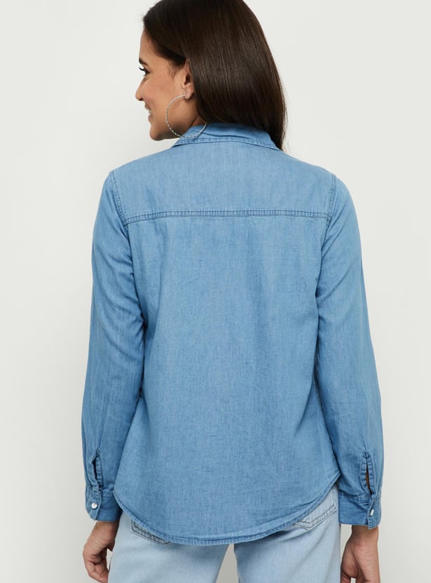 Women Solid Denim Shirt