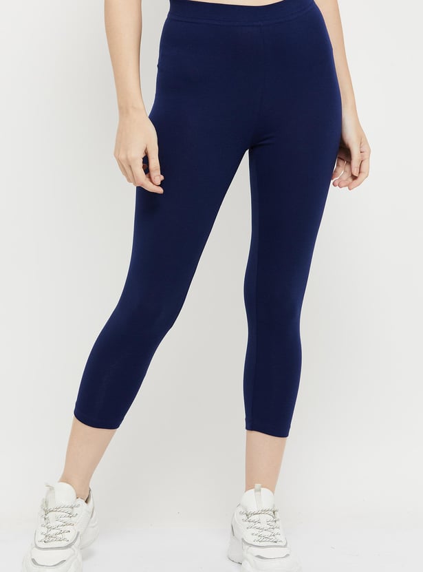Women Solid Cropped Leggings